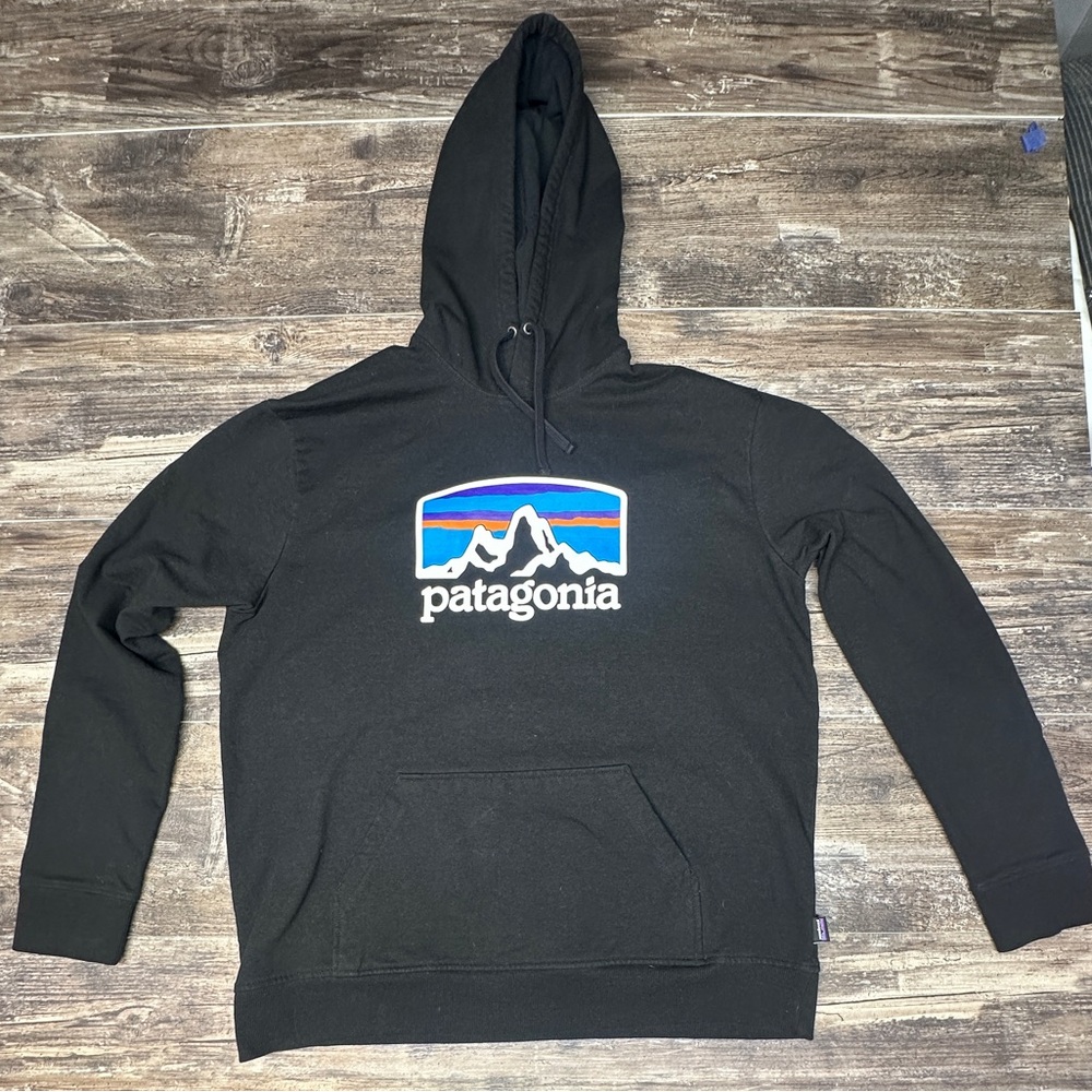 Patagonia P-6 Logo Uprisal Hoodie Black Recycled Cotton Men’s XL - GUC